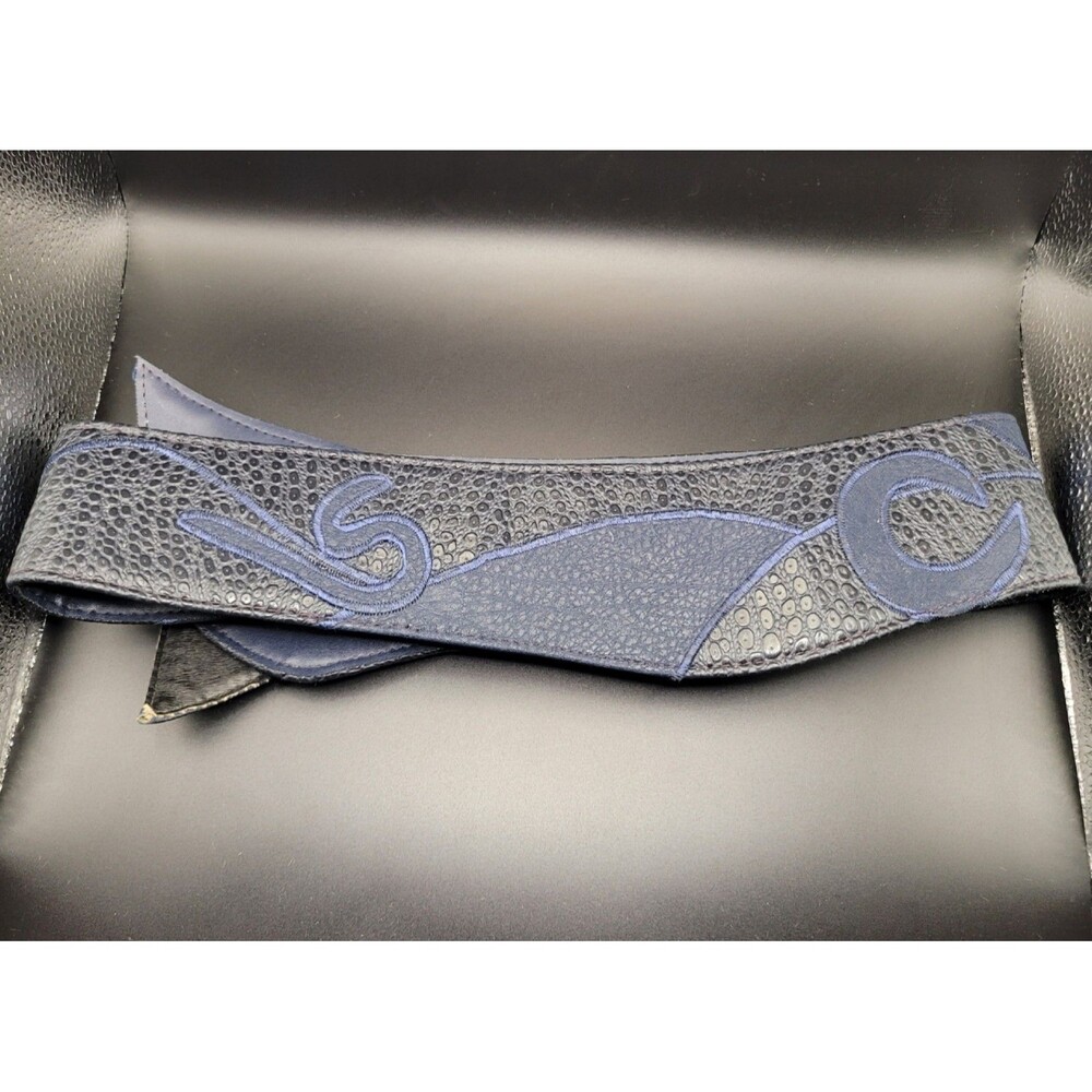 Vintage 1980's Wrap Around Blue with Black Snake Print Gold Belt Buckle Alentino - Picture 3 of 8